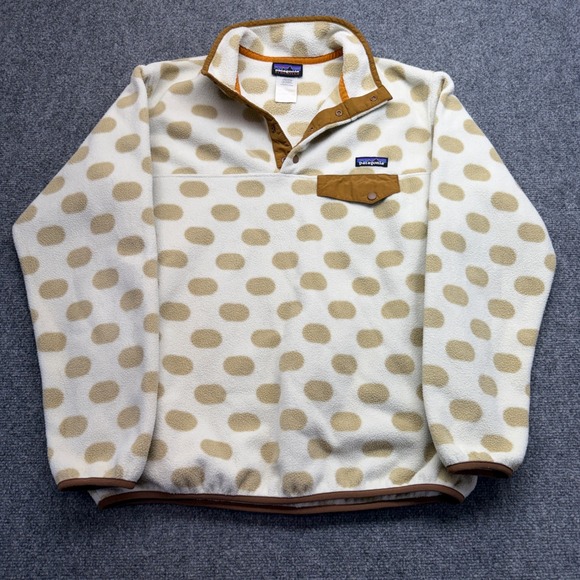 Patagonia Tops - Patagonia Synchilla Snap-T Fleece Pullover Cream Tan Polka Dot Womens Large